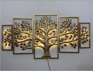 Décoration murale contemporaine en laiton en forme d'arbre avec éclairage arrière, cadre multicolore suspendu, style Art Déco, fait main pour la maison - Product Image 3