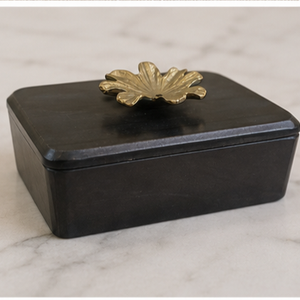 Black MARBLE Cremation Urn Keepsake <b>Box</b> Leaf Knob <b>Memorial</b> Ashes Container for Home Display - Product Image 5