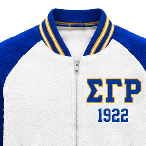 เสื้อแจ็คเก็ตบอมเบอร์แบบกลับด้านได้สำหรับผู้หญิง ยี่ห้อ Sigma Gamma Rho  ผ้าเชอร์ปา  แบบกำหนดเองได้  สำหรับชมรมพี่น้องชาวกรีก  เสื้อโค้ทขนแกะ  อุ่นสบายสำหรับฤดูหนาว  สไตล์ลำลอง  สตรีทแวร์  ขายส่ง - Product Image 3