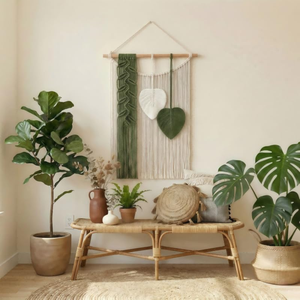 Bohemian <b>Macrame</b> Wall Hanging with Green and White Tassel Decor Striped Pattern Eco-Friendly Cotton <b>Art</b> for Living Room - Product Image 2