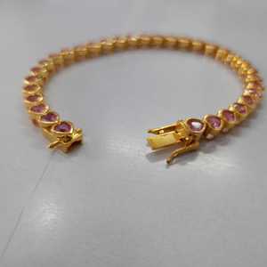 Premium Lab Created Pink Sapphire <b>Bracelet</b> Heart Shape Stones 6 Carat Total 3mm Size 29 Pieces High Quality Synthetic Gem - Product Image 1