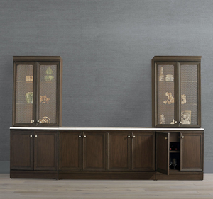Buffet long de luxe en bois de mahogany massif avec plateau en marbre et vitrines en verre, meubles minimalistes pour chambre à coucher et salle à manger - Product Image 2