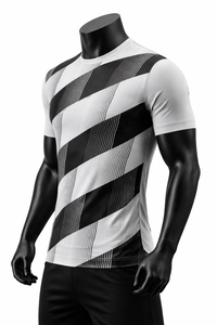 Camiseta de Fútbol para Hombre, Rayas Blancas y Negras, Manga Corta, Cuello Redondo, Absorbe la Humedad, Ajustada, Poliéster, Nombre y Número Personalizables, Deporte Personalizado - Product Image 4