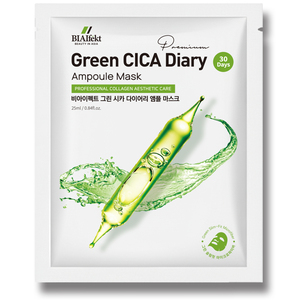 Mascarilla Facial en Ampolla BIAIfekt Premium Green CICA Diary, 30 Días, Microfibra Coreana Delgada y Suave, K-Beauty OEM, 25 ml - Product Image 1