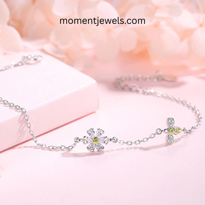 925 Sterling <b>Silver</b> Daisy Flower Link <b>Bracelet</b> <b>Adjustable</b> Chain <b>Bracelet</b> for Women Gift Party Jewelry - Product Image 4