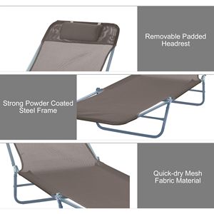 Sdraio Pieghevole Marrone a 5 Posizioni Reclinabili, Sedia da Piscina per Prendere il Sole, per Uso Esterno - Product Image 5