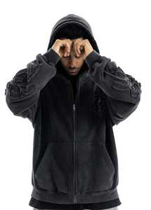 Sudadera con capucha y cremallera para hombre y mujer, de algodón y forro polar, informal, con logo personalizado, estilo urbano. - Product Image 2