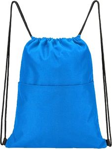 Hemistyles HM-W46 White Nylon <b>Drawstring</b> <b>Backpack</b> with Front Zipper Pocket 30-40L Capacity for Gym Sports Travel Outdoor Use - Product Image 1