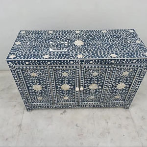 Cajón con Incrustaciones de Hueso de ILAHI, Diseño Moderno con Detalles de Ágata, Mueble Portátil para el Hogar - Product Image 1