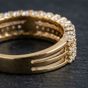 Three Row Multi Strand Statement <b>Ring</b> Round Cut Lab Grown Diamonds Band Triple Layer <b>Stacked</b> Band Cluster Dot Engagement Band - Product Image 2