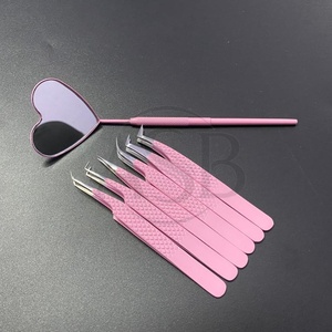 Pinza para Pestañas Color Rosa Bebé con Punta Plateada, Acero Inoxidable, Impresión de Logotipo Personalizado, Instrumento de Belleza Profesional - Product Image 3