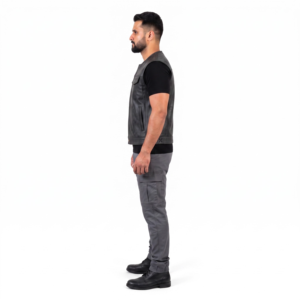 Gilet en cuir de buffle vieilli minimaliste pour homme, coupe ample, style streetwear, sans manches, épais, pour motard, personnalisable OEM - Product Image 3