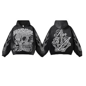 Chándal de invierno personalizado con estampado de ropa urbana, pedrería sólida, bordado desgastado y pantalones de chándal con parche de piedra efecto descolorido por el sol - Product Image 2