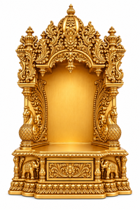 Mandir de madera tallado con motivos de pavo real de gran tamaño para el hogar, DST EXPORTS, Mandir de bronce de lujo con gabinete de almacenamiento para el hogar, EE. UU. - Product Image 4