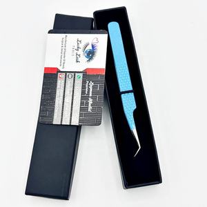 Pinzas de extensión de pestañas de Color azul cielo con purpurina 45 grados probadas a mano punta de fibra sostenible suministros de extensión de pestañas pinzas - Product Image 5