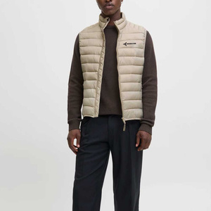 DAIZEN STAR Men's Beige Stand Collar Puffer Vest Solid Color Windproof Casual Outerwear Zipper Closure Winter Wear - Product Image 2