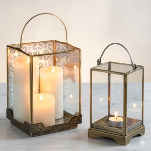 Antique Black Metal <b>Lantern</b> <b>Candle</b> Holder Rustic Glass Lamp Vintage Style Ornate Distressed Floor Standing Decorative Indoor - Product Image 6