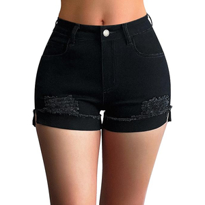 Shorts en jean délavé effet blanchi pour femme, taille haute, coupe brute, bords effilochés, style déchiré, pour l'été - Product Image 2