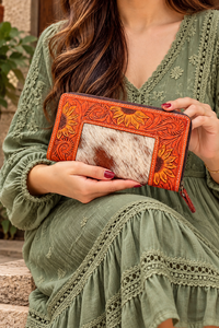 Cartera de Cuero con Grabado Artesanal, Estuche para Teléfono, Elegante Cartera de Cuero Vacuno de Diseño Nuevo, Cartera de Cuero Occidental Multiusos - Product Image 5