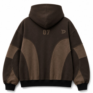 เสื้อสเวตเชิ้ตมีฮู้ดผู้ชายทรงโอเวอร์ไซส์ แบรนด์ Dravelle Industry ดีไซน์แบบ Patchwork สวมใส่สบายๆ สำหรับฤดูใบไม้ร่วง กันน้ำ กันลม - Product Image 3