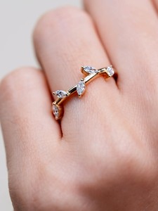 High End Luxury Platinum 950 Lab Grown Diamond Engagement Party <b>Ring</b> Designer Marquise Cut Vine Branch <b>Stacking</b> Wedding Band - Product Image 3