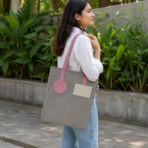 Color Block Dyed Jute with PP Tote Bag 33x39 cm <b>Pink</b> Handle Custom Logo Promotional Shopping Wholesale OEM ODM B2B Bag Supplier - Product Image 5