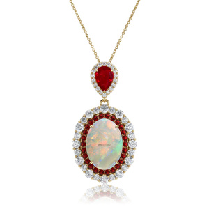 Pendentif Opale de Luxe Pierre Rouge Or 10K 14K 18K Argent 925 935 Forme Cœur Tendance pour Femme Sertissage Griffe Mariage - Product Image 2