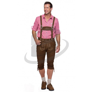 Bavarian Traditional <b>Men's</b> Embroidered Leather Midweight Trousers Lederhosen Check Shirt Shoes <b>Socks</b> (Autumn Eco-Friendly - Product Image 3