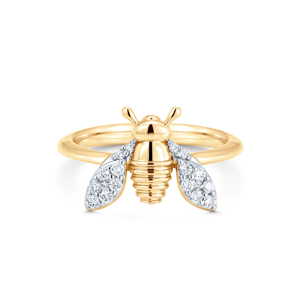 Anillo de cóctel de abeja en oro amarillo con alas de diamante, diseño de insecto adorable, unisex, para uso diario - Product Image 1