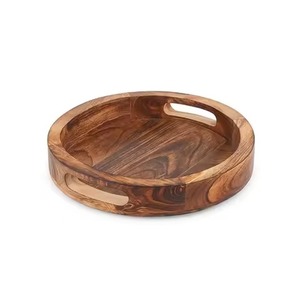 High Quality Wooden Serving Tray For Hotel Restaurant Table Top Serving Use Ramadan Eid Decorative Tray With <b>Black</b> Handles - Product Image 4