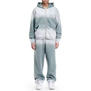 Men's Full <b>Zip</b> <b>Hooded</b> Tracksuit Gradient Color Loose Fit Side Pockets Autumn Casual Wear 100% Cotton Midweight - Product Image 1
