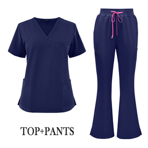 Tenues d'infirmières personnalisées pour femmes, ensembles de blouses et pantalons en coton et polyester, uniformes d'hôpital, hauts à col en V, plusieurs couleurs, vêtements médicaux - Product Image 2