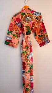 Kimono indien imprimé à la main, costumes pour femmes, vêtements de nuit, robe de plage, peignoir, robe de bain, motif floral, fabricant OEM et vente en gros - Product Image 4