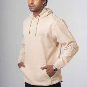 Sudadera con capucha de color beige de calidad premium para hombre, tejido de felpa 100% algodón, tejido de felpa suave y cómodo, con dos bolsillos. - Product Image 1