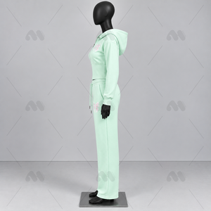 Conjunto de Sudadera y Pantalones Casuales de Invierno para Mujer, Color Verde Menta, con Capucha, Cierre Frontal con Cremallera, Manga Larga, Corte Holgado - Product Image 2