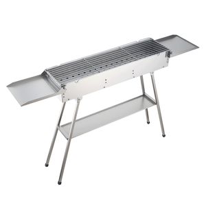 250 pouces carrées Barbecue au charbon de bois portable et pliable avec plateau relevable et tables latérales, finition brossée pour le camping - Product Image 1
