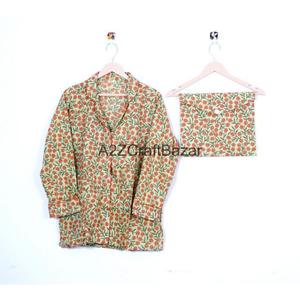Pijamas de Mujer Hechos a Mano con Estampado Indio - Conjunto Premium 100% Algodón Puro para Primavera y Verano - Product Image 3
