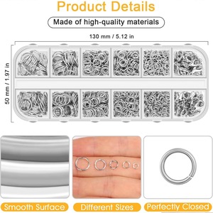 Kit de fabrication de bijoux avec 1200 anneaux de jonction – Ensemble d'anneaux de jonction ouverts et de fermoirs de collier en argent avec pince à anneaux de jonction, ouvre-anneau et pincettes - Product Image 6