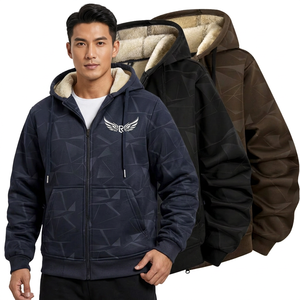 <b>Men's</b> Coated Streetwear Hooded <b>Fleece</b> Bomber <b>Jacket</b> Front Logo Printed <b>Lined</b> Zipper Casual Winter Polyester - Product Image 6