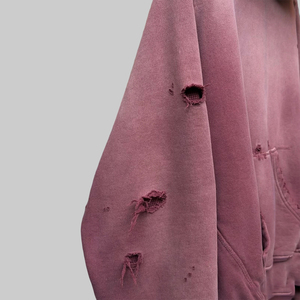 Oversized <b>Pink</b> Hooded <b>Sweatshirt</b> Unisex Garment Dyed Cotton French Terry Pocket Design Autumn Style OEM ODM Factory - Product Image 4