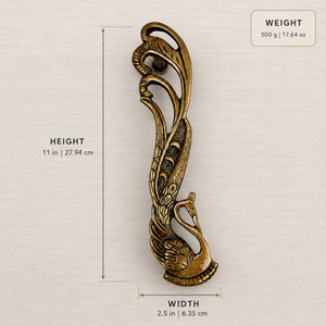 Poignée de porte SHUBHAM en laiton antique motif paon, 11 pouces, décorative vintage pour usage extérieur, entrée, porte principale, portail, armoire, meuble - Product Image 4