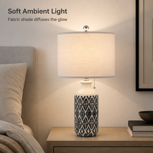 Modern Ceramic Table Lamp Set Of Two With Fabric Shade E27 <b>Pull</b> Switch For Bedroom Bedside And Living Room Decor - Product Image 4