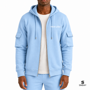 Sweat-shirt à capuche zippé bleu clair pour homme SINEWY, coupe classique, décontracté, avec poches, idéal pour l'automne, 100 % coton respirant - Product Image 1