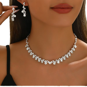 Elegant Romantic Bridal Jewelry <b>Set</b>-Necklace Earrings <b>Bracelet</b> | Wedding Engagement Anniversary Gift | Silver Plated Crystal - Product Image 1