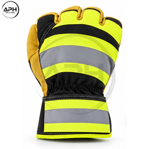 Gants de travail haute visibilité jaunes et noirs de qualité supérieure, avec paume en cuir renforcée, doigts entiers, poignet réglable, logo personnalisé, OEM ODM - Product Image 2