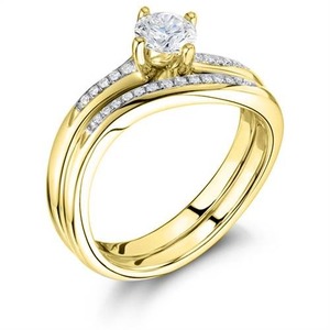 Anillo de hombro redondo con banda a juego, diamante cultivado en laboratorio de 0.80 ct en oro de 18 quilates y platino - Product Image 2