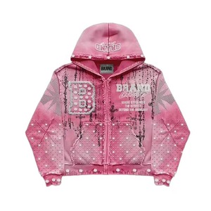 BRAND Pink Printed Hooded Sweatshirt <b>Set</b> Men Streetwear <b>Knitted</b> Polyester Spring Casual Outfit - Product Image 3