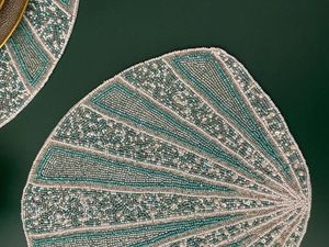 Sparkling Teal Beaded Shell Placemat Scallop Shape Handmade Decorative Table <b>Mat</b> Premium Quality Wedding Party Dining Decor - Product Image 3