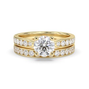 Round Shoulder <b>Set</b> <b>Ring</b> With Matching Band 0.80 Ct Lab Grown Diamond In 18K <b>Gold</b> And Platinum - Product Image 2
