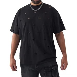 Camisetas de hombre de algodón desgastado, estilo casual de verano, con rotos, tela transpirable, estilo urbano vintage, para uso diario relajado. - Product Image 1